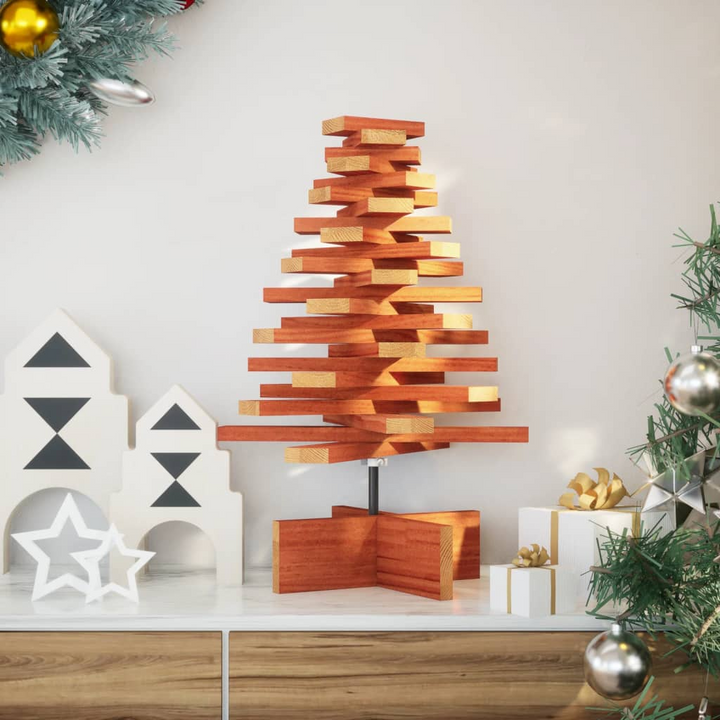 Solid Pine Wooden Christmas Tree Decoration - Wax Brown, Rotating Branches & Rustic Charm - Premium  from Home Treasures - Just £41.99! Shop now at Home Treasures