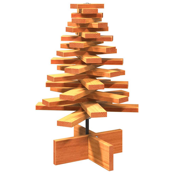 Solid Pine Wooden Christmas Tree Decoration - Wax Brown, Rotating Branches & Rustic Charm - Premium  from Home Treasures - Just £41.99! Shop now at Home Treasures