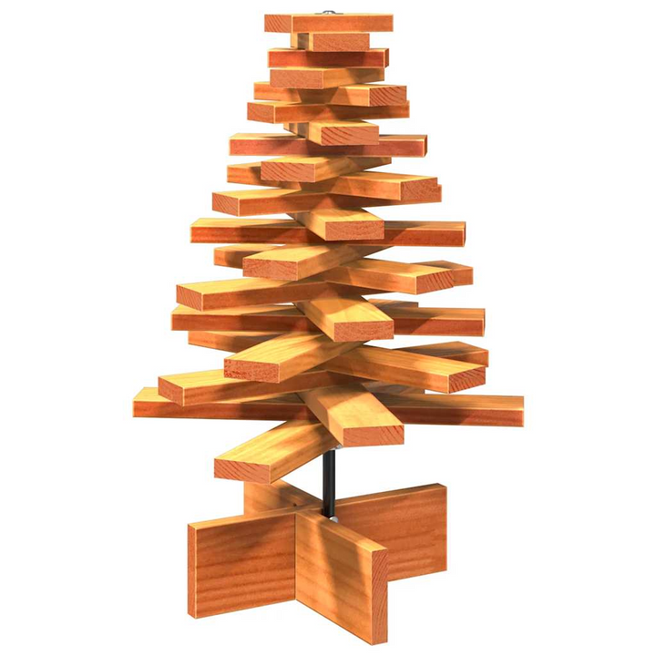 Solid Pine Wooden Christmas Tree Decoration - Wax Brown, Rotating Branches & Rustic Charm - Premium  from Home Treasures - Just £41.99! Shop now at Home Treasures