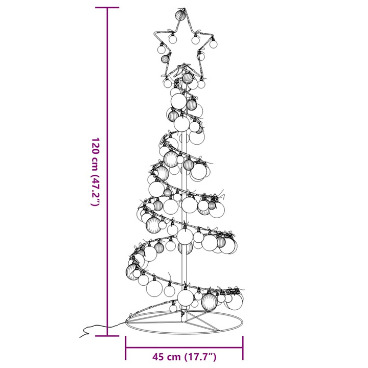 Festive Christmas Tree Light Cone with 80 LEDs & Baubles - Warm White, 120 cm - Premium  from Home Treasures - Just £56.99! Shop now at Home Treasures