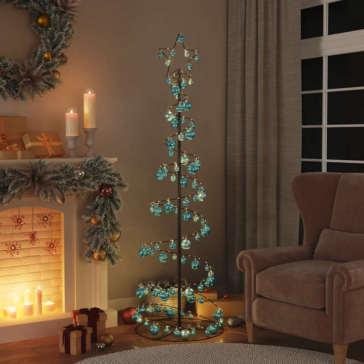 Christmas Tree Light Cone with Baubles and 120 Warm White LEDs, 8 Lighting Modes, Metal Frame, Easy Setup & Storage - Premium  from Home Treasures - Just £96.99! Shop now at Home Treasures