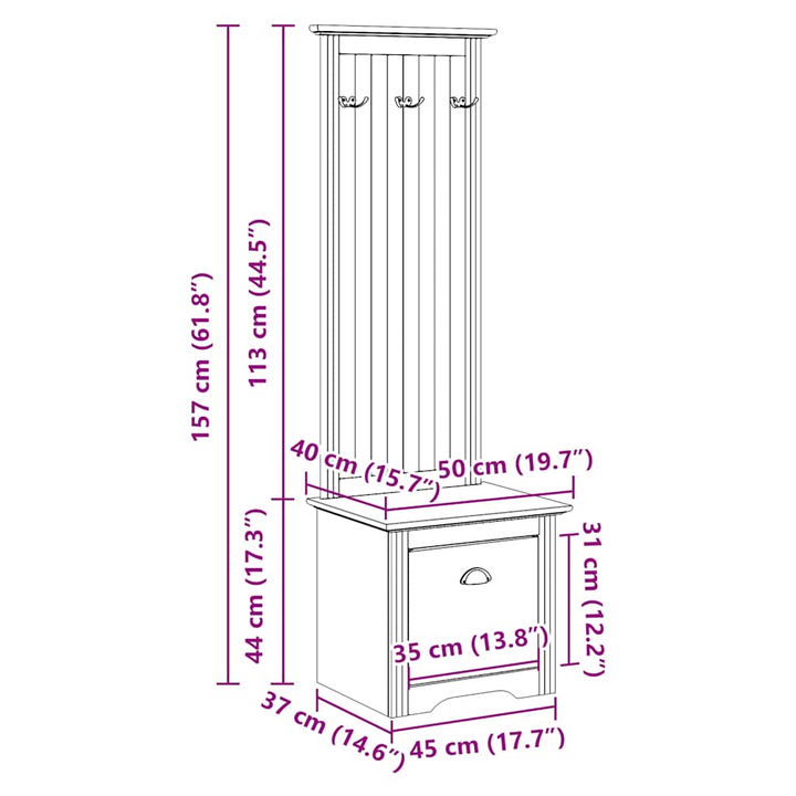 Elegant Hallway Cabinet with Hooks - BODO Collection, White & Brown, 50x40x157 cm - Space-Saving Storage Solution - Premium  from Home Treasures - Just £108.99! Shop now at Home Treasures