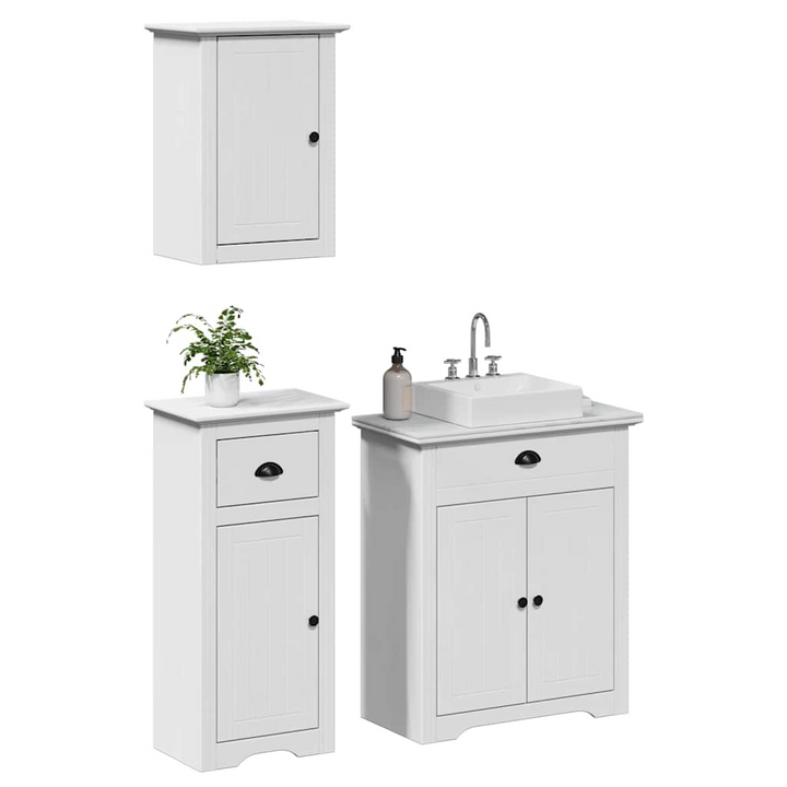 BODO 3 Piece Bathroom Furniture Set - White Solid Pinewood & Engineered Wood, Modern Design with Ample Storage - Premium  from Home Treasures - Just £245.99! Shop now at Home Treasures