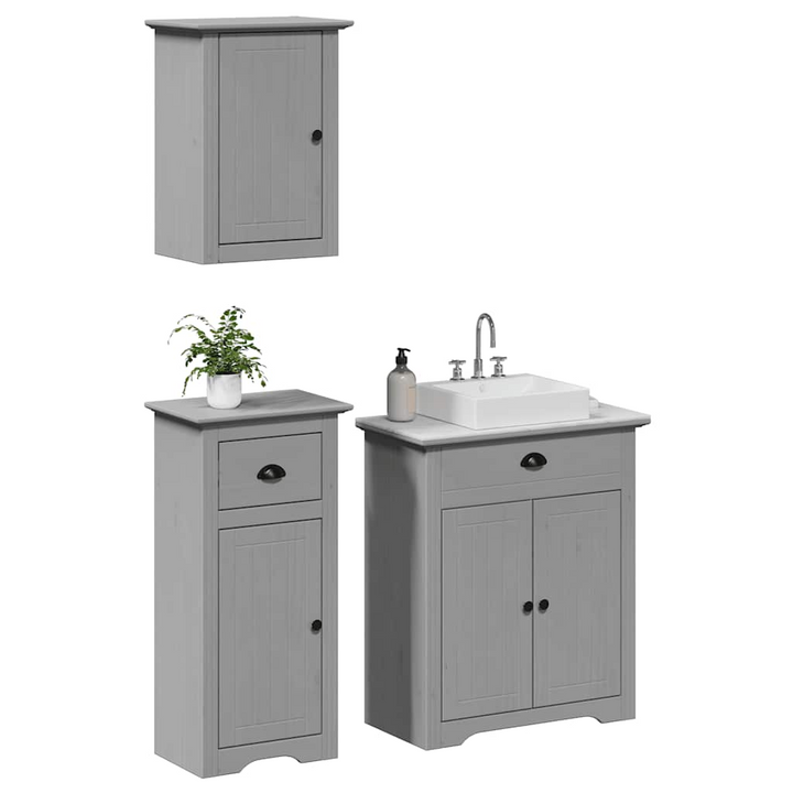 BODO 3 Piece Bathroom Furniture Set in Grey, Solid Pine and Engineered Wood - Modern Storage Solution - Premium  from Home Treasures - Just £245.99! Shop now at Home Treasures