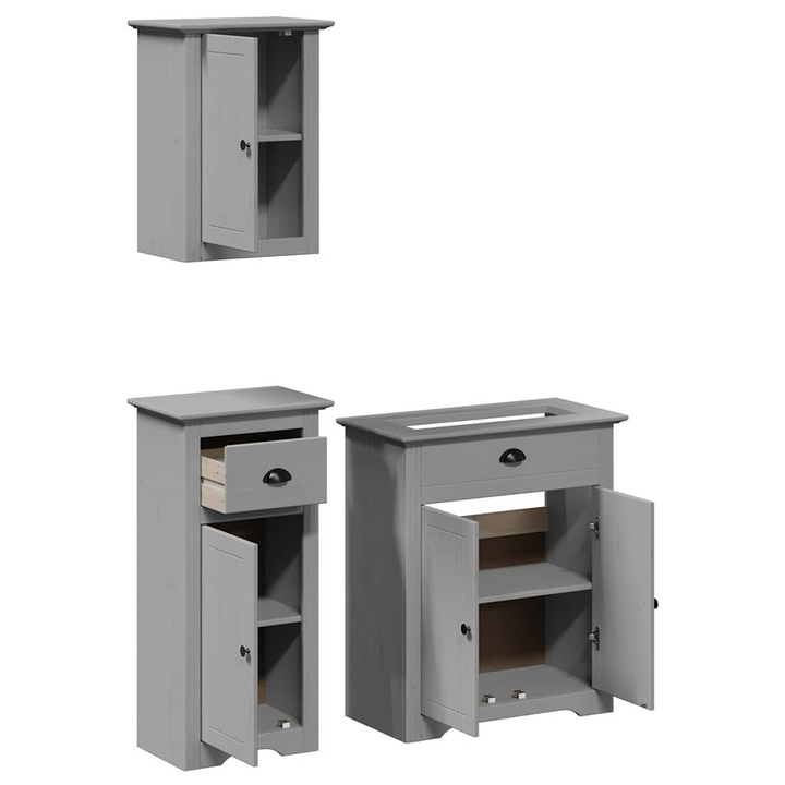 BODO 3 Piece Bathroom Furniture Set in Grey, Solid Pine and Engineered Wood - Modern Storage Solution - Premium  from Home Treasures - Just £245.99! Shop now at Home Treasures