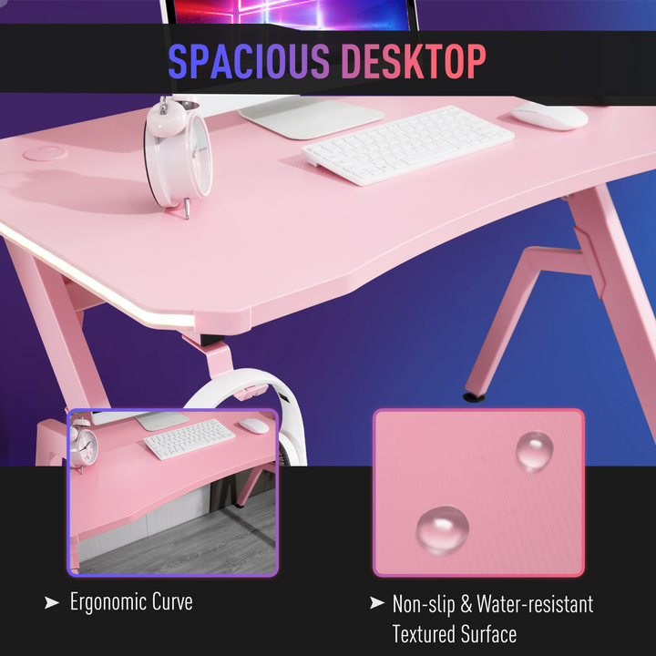 Pink Gaming PC Desk - Ergonomic Racing Style Workstation w/ RGB LED Lights, Controller Rack & Cable Management for Home Office - Premium  from Home Treasures - Just £109.99! Shop now at Home Treasures