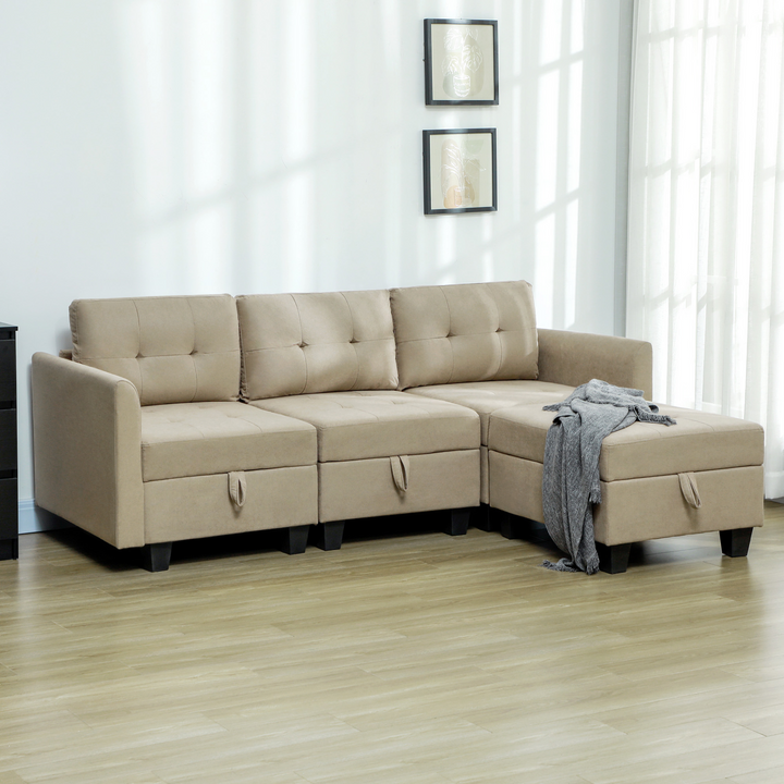 Convertible Modular Sectional Sofa with Storage - 3 Seater L Shaped Sofa Couch with Ottoman, Light Brown - Premium  from Home Treasures - Just £537.99! Shop now at Home Treasures