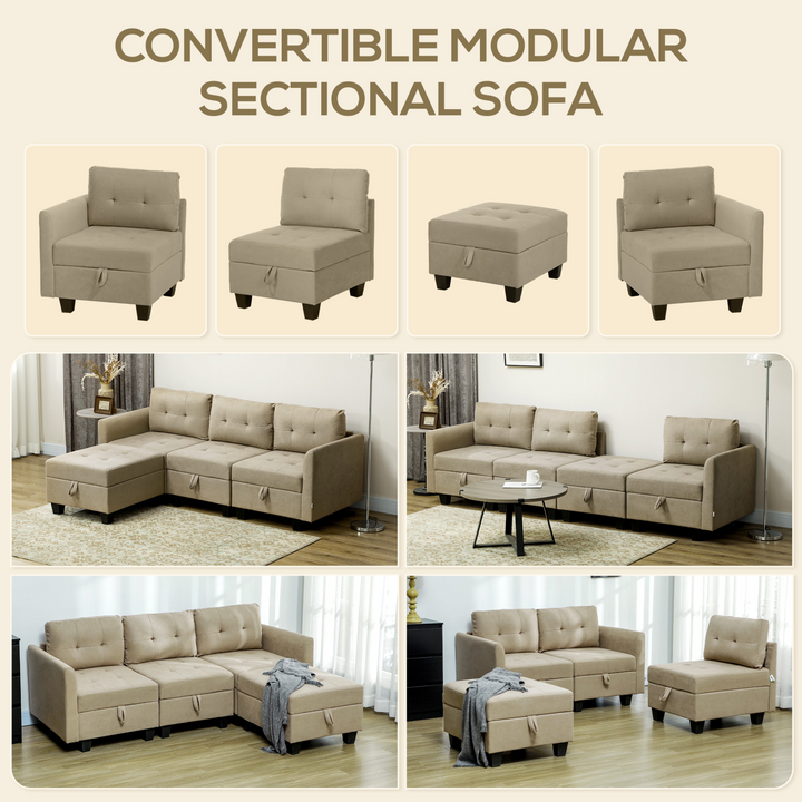 Convertible Modular Sectional Sofa with Storage - 3 Seater L Shaped Sofa Couch with Ottoman, Light Brown - Premium  from Home Treasures - Just £537.99! Shop now at Home Treasures