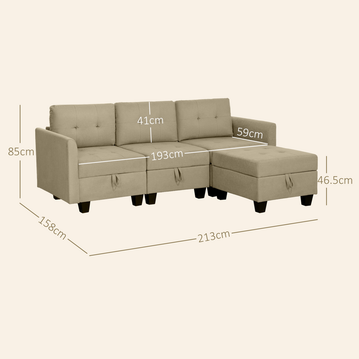 Convertible Modular Sectional Sofa with Storage - 3 Seater L Shaped Sofa Couch with Ottoman, Light Brown - Premium  from Home Treasures - Just £537.99! Shop now at Home Treasures