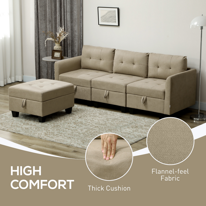 Convertible Modular Sectional Sofa with Storage - 3 Seater L Shaped Sofa Couch with Ottoman, Light Brown - Premium  from Home Treasures - Just £537.99! Shop now at Home Treasures