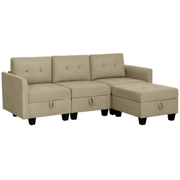 Convertible Modular Sectional Sofa with Storage - 3 Seater L Shaped Sofa Couch with Ottoman, Light Brown - Premium  from Home Treasures - Just £767.99! Shop now at Home Treasures