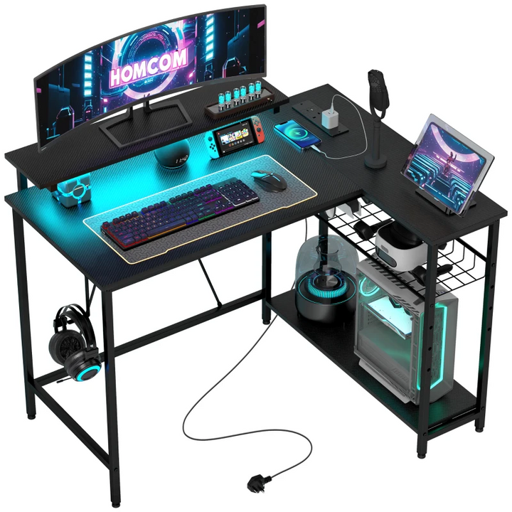 Reversible 'L' LED Light Gaming Desk - Multi-Storage, Adjustable Steel Frame - Premium  from Home Treasures - Just £123.99! Shop now at Home Treasures