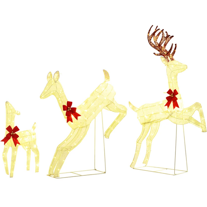 Outsunny Three-Piece LED Light Reindeer Christmas Decoration - Outdoor Pre-Lit Family Scene with 300 Warm White LED Lights, Water-Resistant Metal Frames - Includes Buck, Doe, and Fawn - Premium  from Home Treasures - Just £174.99! Shop now at Home Treasures