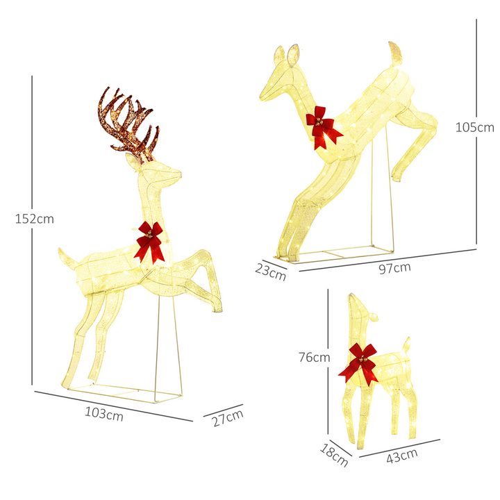 Outsunny Three-Piece LED Light Reindeer Christmas Decoration - Outdoor Pre-Lit Family Scene with 300 Warm White LED Lights, Water-Resistant Metal Frames - Includes Buck, Doe, and Fawn - Premium  from Home Treasures - Just £174.99! Shop now at Home Treasures