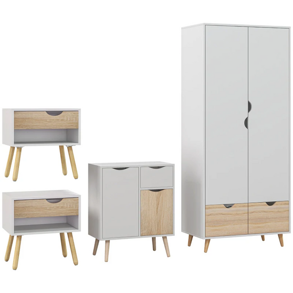 3-Piece Bedroom Furniture Set in a Natural Wood Finish & White - Wardrobe, Bedside Table & Cabinet - Premium  from Home Treasures - Just £503.99! Shop now at Home Treasures