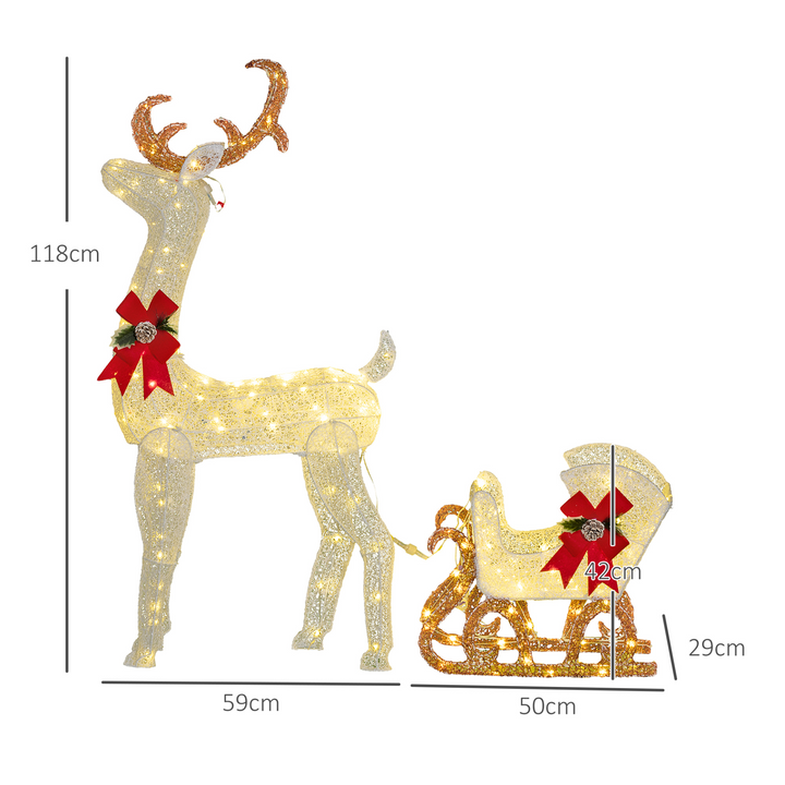 Outsunny 170 LED Light Reindeer and Sleigh Christmas Decoration – Stunning Outdoor Holiday Display - Premium  from Home Treasures - Just £78.99! Shop now at Home Treasures