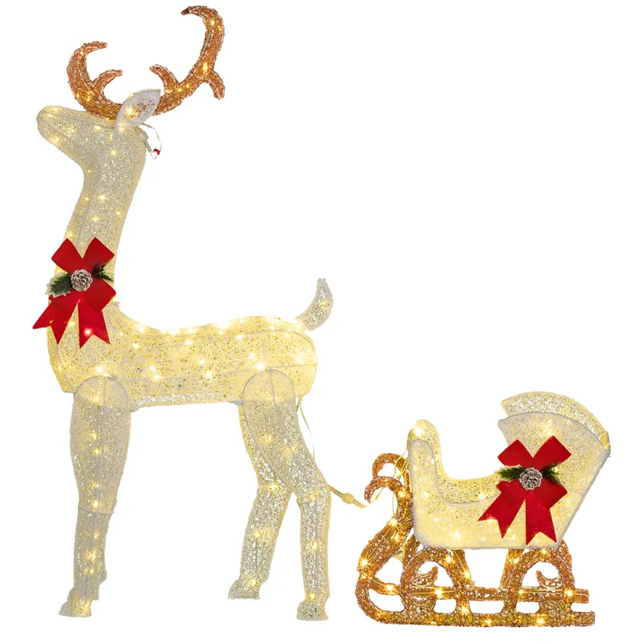 Outsunny 170 LED Light Reindeer and Sleigh Christmas Decoration – Stunning Outdoor Holiday Display - Premium  from Home Treasures - Just £78.99! Shop now at Home Treasures