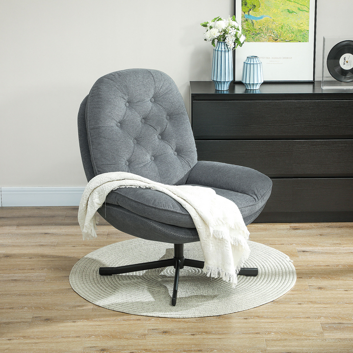 Grey Chenille Armchair with 360-Degree Swivel, Wide Padded Seat, and Water-Repellent Upholstery - Perfect for Living Room, Bedroom, Office - Premium  from Home Treasures - Just £219.99! Shop now at Home Treasures