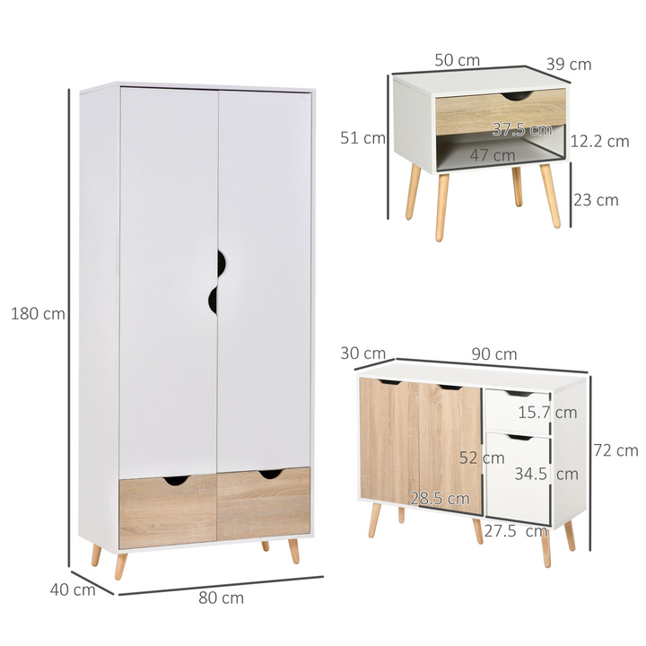 4-Piece Bedroom Furniture Set in Natural Wood & White: Wardrobe, Side Cabinet, and 2 Bedside Tables - Premium  from Home Treasures - Just £508.99! Shop now at Home Treasures