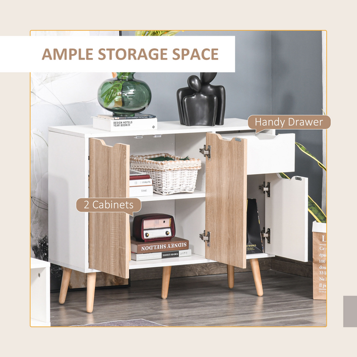 4-Piece Bedroom Furniture Set in Natural Wood & White: Wardrobe, Side Cabinet, and 2 Bedside Tables - Premium  from Home Treasures - Just £508.99! Shop now at Home Treasures