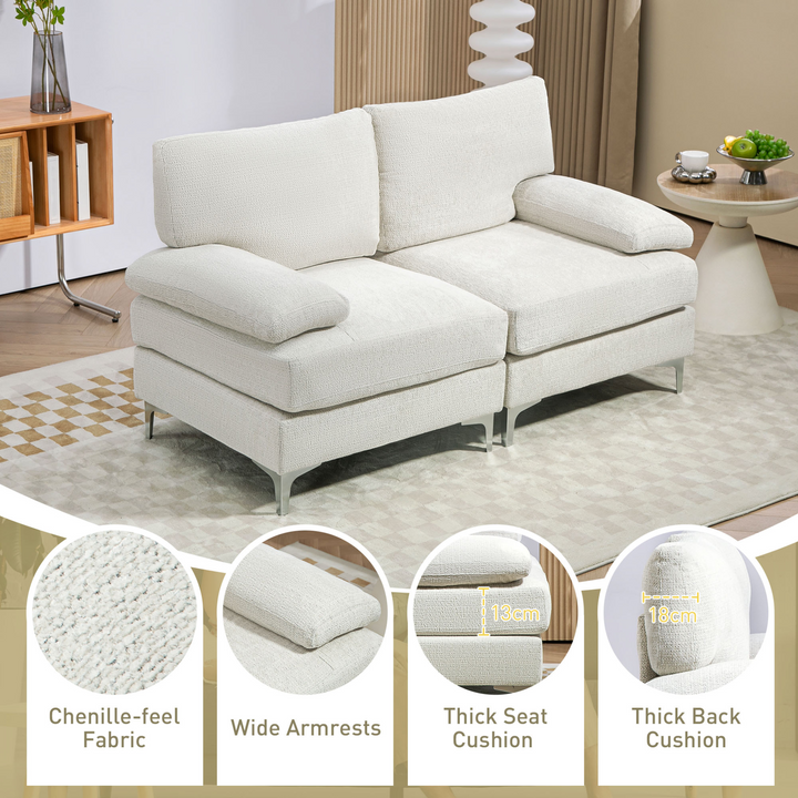 Elegant Cream White 2 Seater Sofa - Modern Fabric Loveseat with Spring Cushion & Metal Legs - Premium  from Home Treasures - Just £398.99! Shop now at Home Treasures