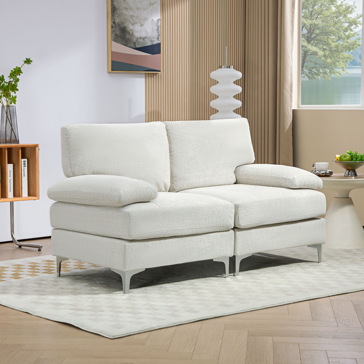 Elegant Cream White 2 Seater Sofa - Modern Fabric Loveseat with Spring Cushion & Metal Legs - Premium  from Home Treasures - Just £398.99! Shop now at Home Treasures