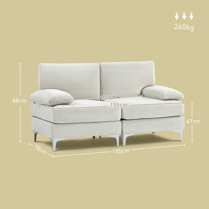 Elegant Cream White 2 Seater Sofa - Modern Fabric Loveseat with Spring Cushion & Metal Legs - Premium  from Home Treasures - Just £398.99! Shop now at Home Treasures