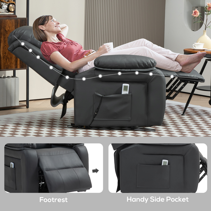 Electric Power Lift Recliner Chair with Vibration Massage, Remote Control, and Side Pocket - Dark Grey - Premium  from Home Treasures - Just £453.99! Shop now at Home Treasures