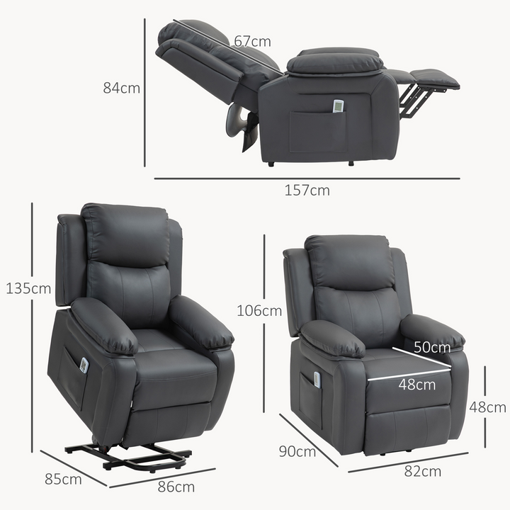 Electric Power Lift Recliner Chair with Vibration Massage, Remote Control, and Side Pocket - Dark Grey - Premium  from Home Treasures - Just £453.99! Shop now at Home Treasures