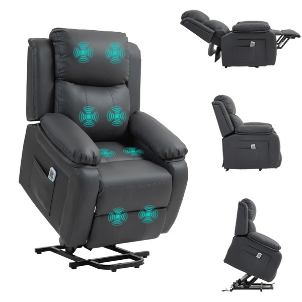 Electric Power Lift Recliner Chair with Vibration Massage, Remote Control, and Side Pocket - Dark Grey - Premium  from Home Treasures - Just £453.99! Shop now at Home Treasures