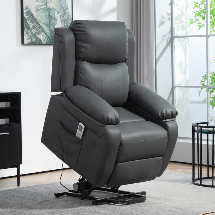 Electric Power Lift Recliner Chair with Vibration Massage, Remote Control, and Side Pocket - Dark Grey - Premium  from Home Treasures - Just £453.99! Shop now at Home Treasures