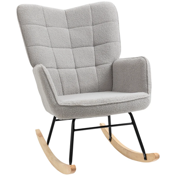 Light Grey Berber Fleece Nursery Glider Rocker - Cosy Wingback Rocking Chair for Nursing & Living Room - Premium  from Home Treasures - Just £178.99! Shop now at Home Treasures