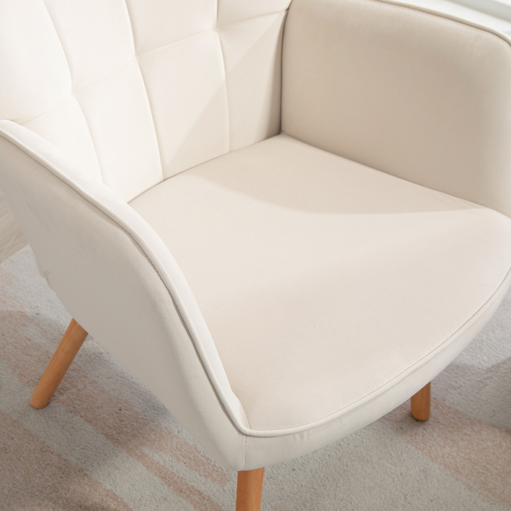 Modern Velvet Wingback Accent Chair in Cream White - Tufted, Upholstered Armchair with Wooden Legs for Home and Office Comfort - Premium  from Home Treasures - Just £164.99! Shop now at Home Treasures