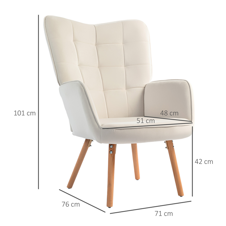 Modern Velvet Wingback Accent Chair in Cream White - Tufted, Upholstered Armchair with Wooden Legs for Home and Office Comfort - Premium  from Home Treasures - Just £164.99! Shop now at Home Treasures