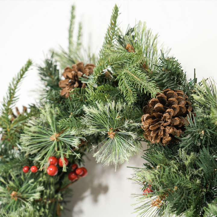 Pre-Lit Christmas Wreath with LED Lights, Pine Cones & Red Berries - Perfect Winter Holiday Decoration for Front Door, Windows & Walls - Premium  from Home Treasures - Just £41.99! Shop now at Home Treasures