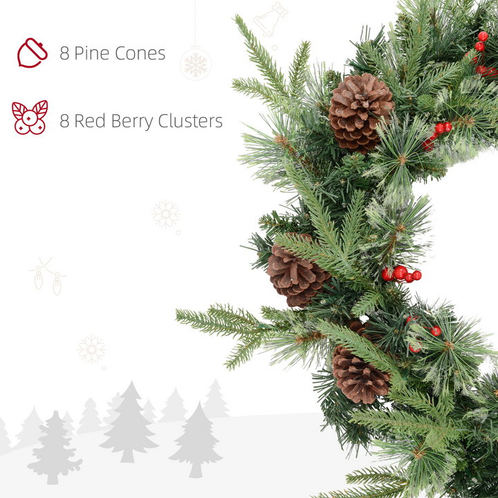 Pre-Lit Christmas Wreath with LED Lights, Pine Cones & Red Berries - Perfect Winter Holiday Decoration for Front Door, Windows & Walls - Premium  from Home Treasures - Just £41.99! Shop now at Home Treasures