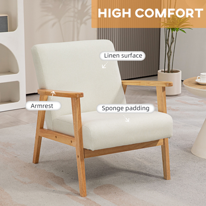 Cream White Fabric Accent Chair - Retro Design, Durable Rubber Wood Frame, and Comfortable Padded Cushion for Living Room or Office - Premium  from Home Treasures - Just £119.99! Shop now at Home Treasures