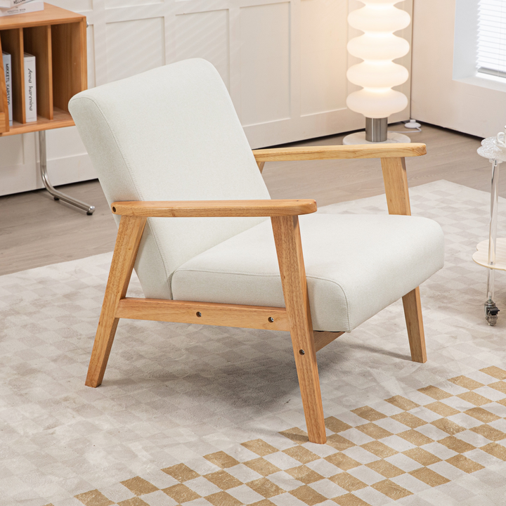 Cream White Fabric Accent Chair - Retro Design, Durable Rubber Wood Frame, and Comfortable Padded Cushion for Living Room or Office - Premium  from Home Treasures - Just £119.99! Shop now at Home Treasures