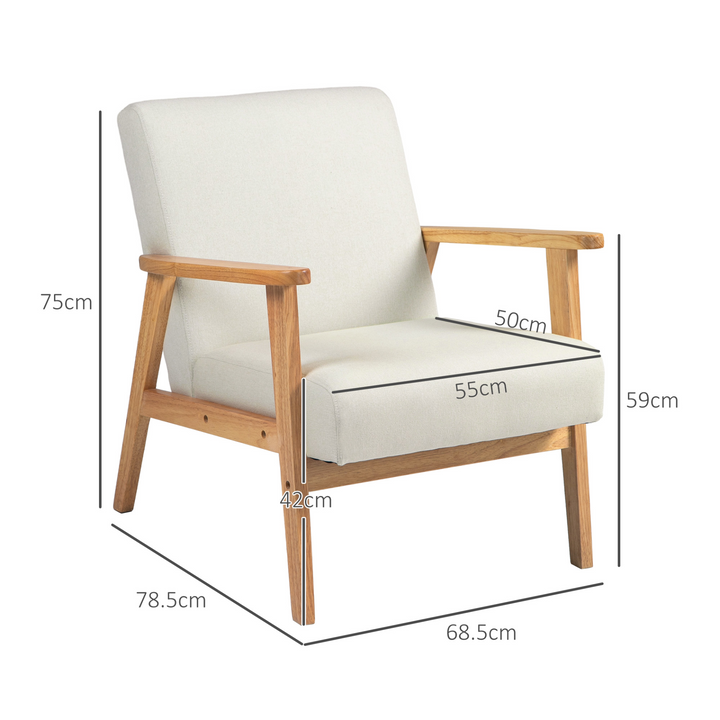 Cream White Fabric Accent Chair - Retro Design, Durable Rubber Wood Frame, and Comfortable Padded Cushion for Living Room or Office - Premium  from Home Treasures - Just £119.99! Shop now at Home Treasures