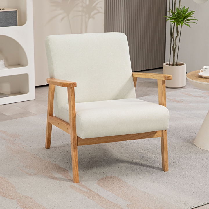 Cream White Fabric Accent Chair - Retro Design, Durable Rubber Wood Frame, and Comfortable Padded Cushion for Living Room or Office - Premium  from Home Treasures - Just £119.99! Shop now at Home Treasures