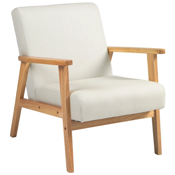 Cream White Fabric Accent Chair - Retro Design, Durable Rubber Wood Frame, and Comfortable Padded Cushion for Living Room or Office - Premium  from Home Treasures - Just £119.99! Shop now at Home Treasures