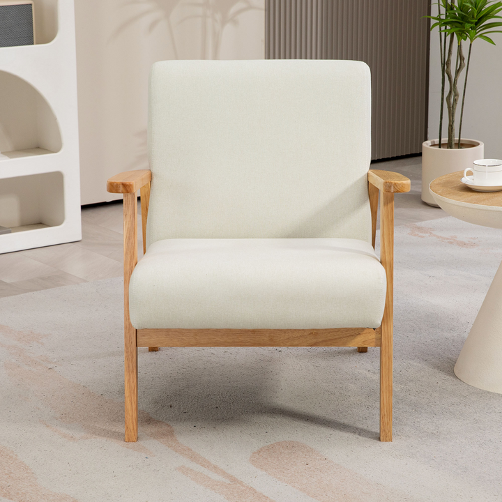 Cream White Fabric Accent Chair - Retro Design, Durable Rubber Wood Frame, and Comfortable Padded Cushion for Living Room or Office - Premium  from Home Treasures - Just £119.99! Shop now at Home Treasures