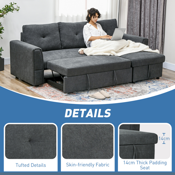 3 Seater L-Shaped Corner Sofa Bed with Storage - Dark Grey Convertible Click Clack Sectional Futon - Premium  from Home Treasures - Just £783.99! Shop now at Home Treasures