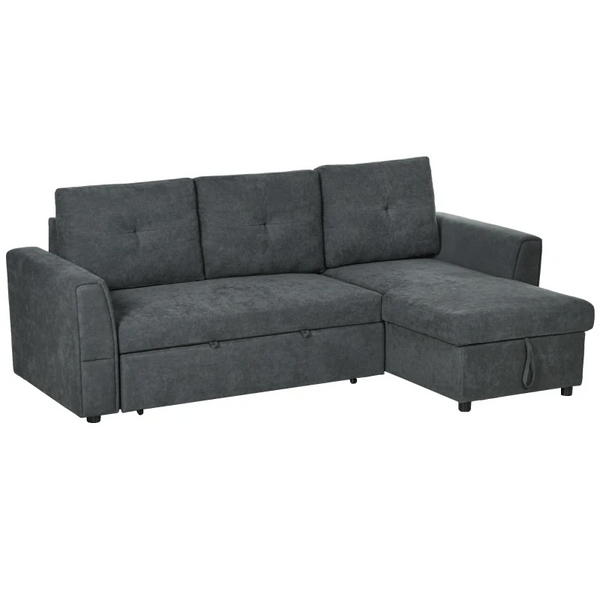 3 Seater L-Shaped Corner Sofa Bed w/ Storage in Dark Grey - Convertible Click Clack Sectional Futon - Premium  from Home Treasures - Just £783.99! Shop now at Home Treasures