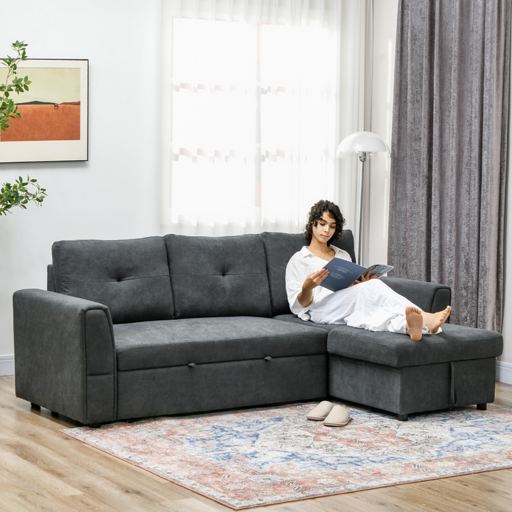 3 Seater L-Shaped Corner Sofa Bed with Storage - Dark Grey Convertible Click Clack Sectional Futon - Premium  from Home Treasures - Just £783.99! Shop now at Home Treasures