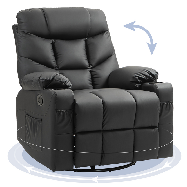 Manual Reclining Chair with 360° Swivel, Faux Leather, Footrest & Cup Holders - Black - Premium  from Home Treasures - Just £357.99! Shop now at Home Treasures