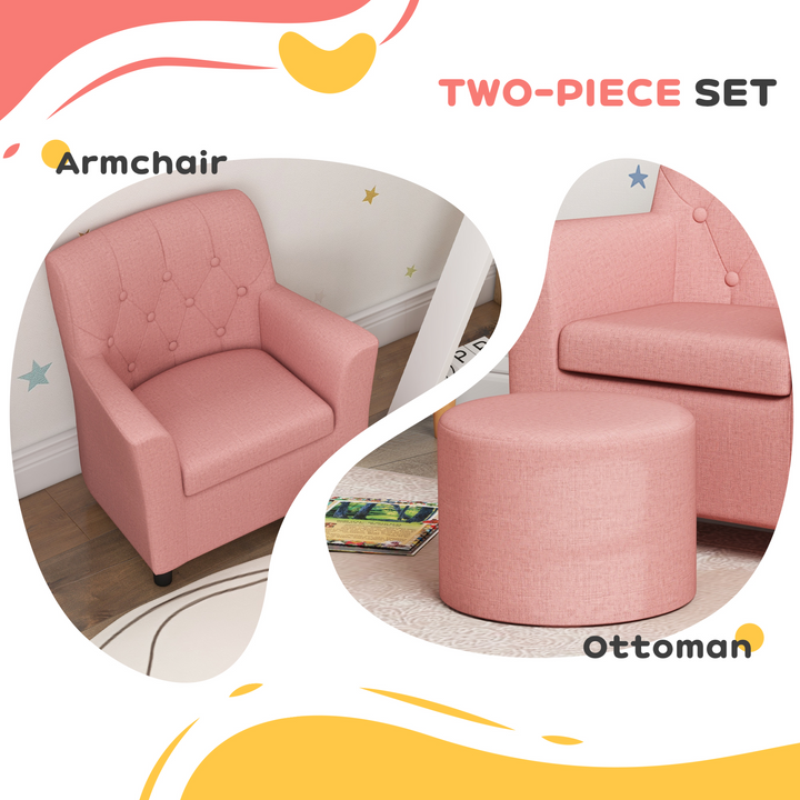 AIYAPLAY 2PCs Kids Sofa Set with Footrest - Cozy Pink Armchair and Ottoman for Playroom & Bedroom - Premium  from Home Treasures - Just £89.99! Shop now at Home Treasures