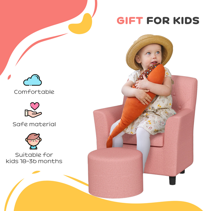 AIYAPLAY 2PCs Kids Sofa Set with Footrest - Cozy Pink Armchair and Ottoman for Playroom & Bedroom - Premium  from Home Treasures - Just £89.99! Shop now at Home Treasures