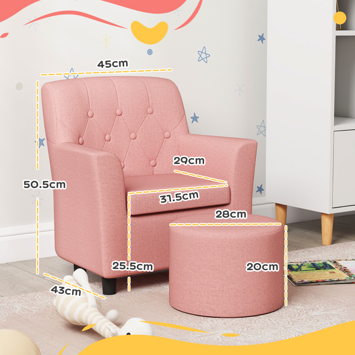 AIYAPLAY 2PCs Kids Sofa Set with Footrest - Cozy Pink Armchair and Ottoman for Playroom & Bedroom - Premium  from Home Treasures - Just £89.99! Shop now at Home Treasures