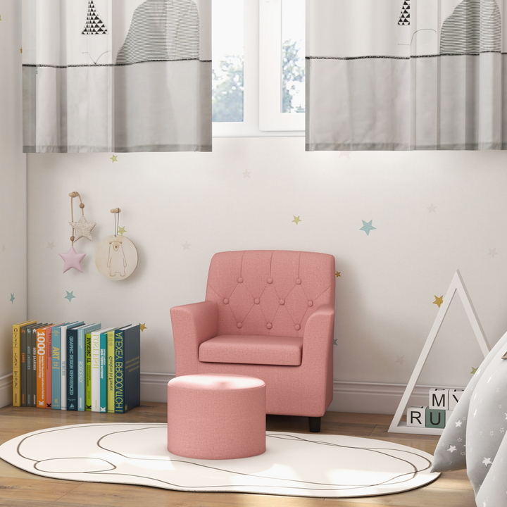 AIYAPLAY 2PCs Kids Sofa Set with Footrest - Cozy Pink Armchair and Ottoman for Playroom & Bedroom - Premium  from Home Treasures - Just £89.99! Shop now at Home Treasures